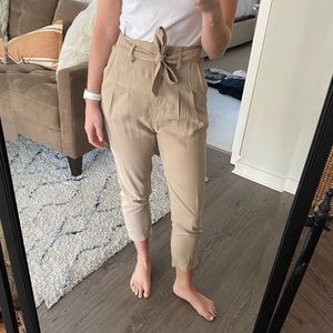 Khaki High Wasted Paperbag Ankle Pant